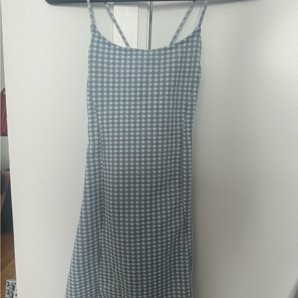 Topshop Light Blue and White Checkered Dress